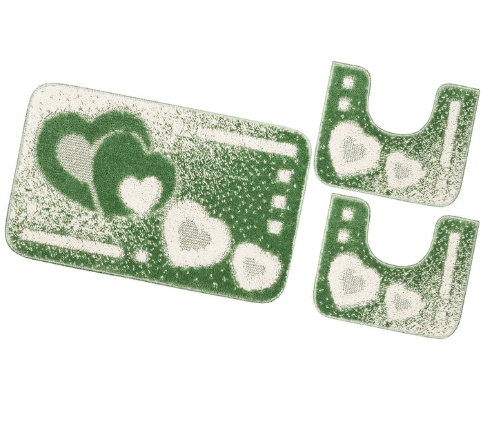 Tappeto Bagno Set 3 Pezzi Cuori Soffice Antiscivolo Assorbente Doccia Verde