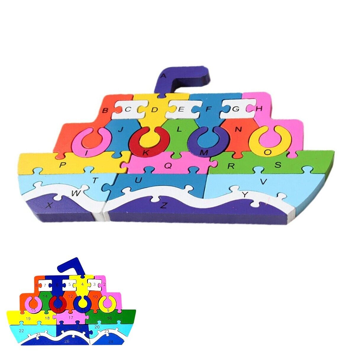 PUZZLE 3D IN LEGNO GIOCO EDUCATIVO NUMERI LETTERE BAMBINI FORMA NAVE 52905
