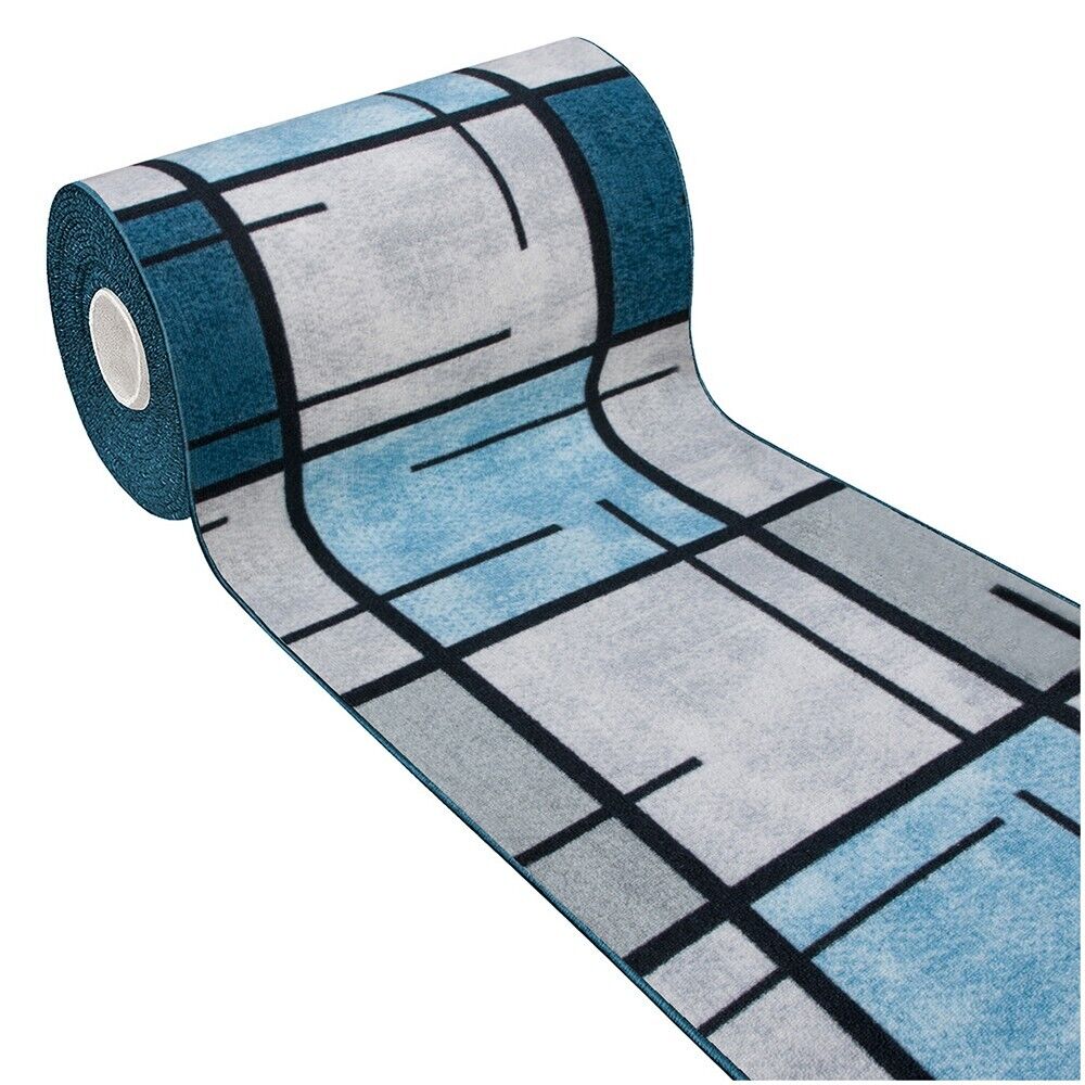 Tappeto Cucina Bordato Antiscivolo 57x140 Cm Moderno Passatoia Colori Accesi Marmorizzato Blu