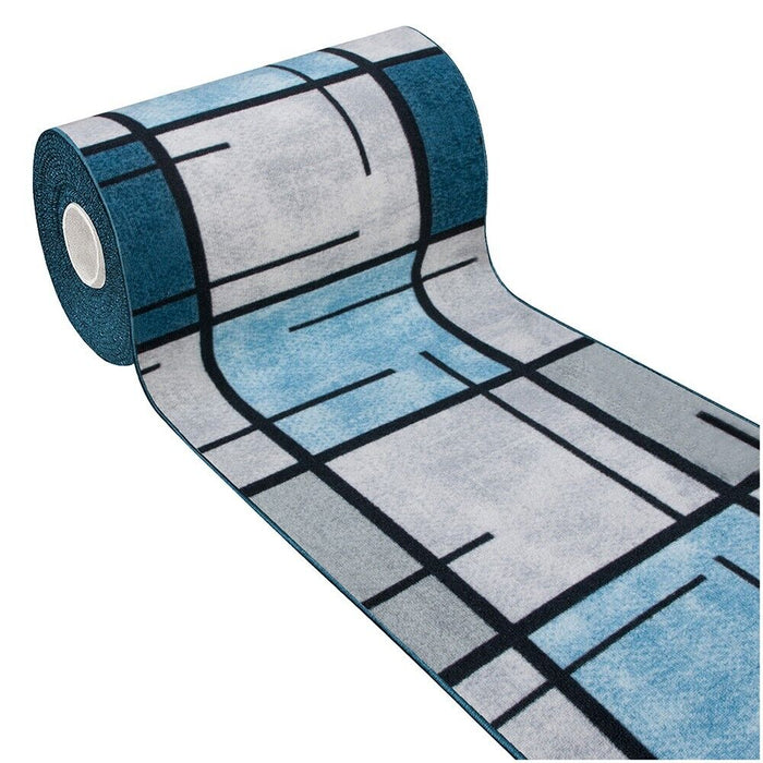 Tappeto Cucina Bordato Antiscivolo 57x140 Cm Moderno Passatoia Colori Accesi Marmorizzato Blu