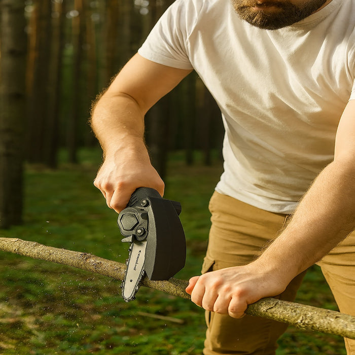 MINI MOTOSEGA 4" PORTATILE RICARICABILE A BATTERIA 48V POTATURA LEGNO SEGA 08208