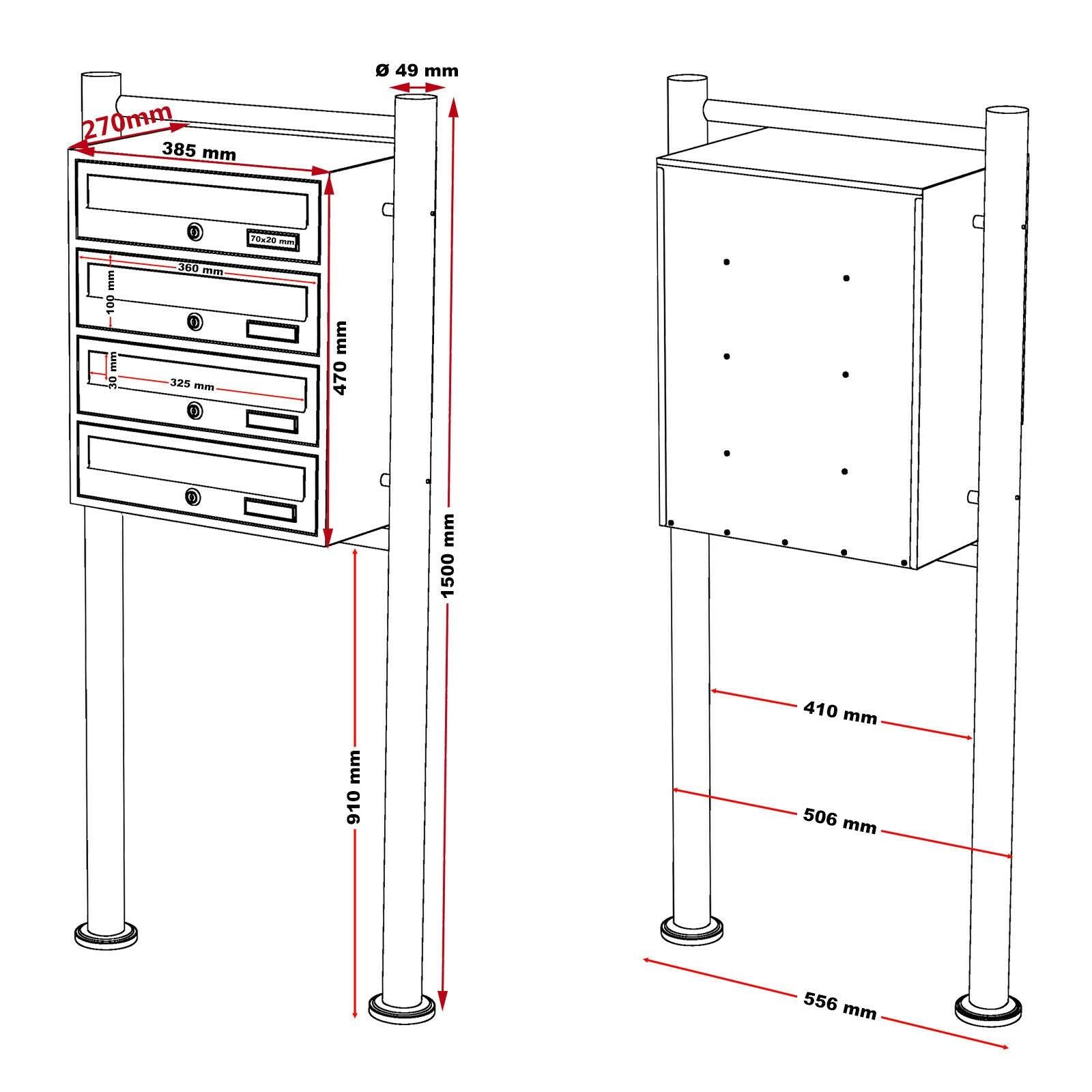 Blocco 4 cassette per le lettere su piedi 4 scomparti sovrapposti acciaio inox 16_0000033