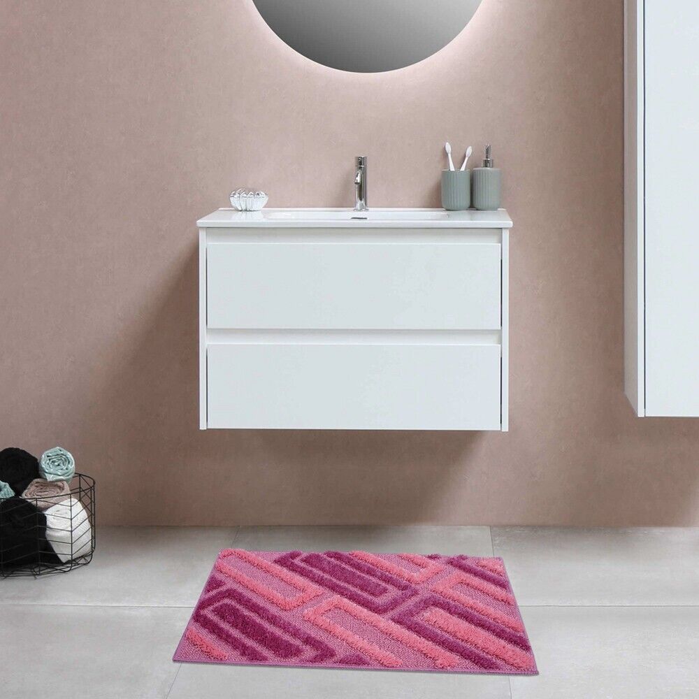 Tappeto Bagno 50x110 Cm Moderno Morbido Soffice Assorbente Asciugapassi Antiscivolo Lavabile Rosa