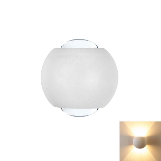 APPLIQUE LED MURO SFERICA DOPPIO FASCIO LUMINOSO 2W IP54 BIANCO CALDO 3000K