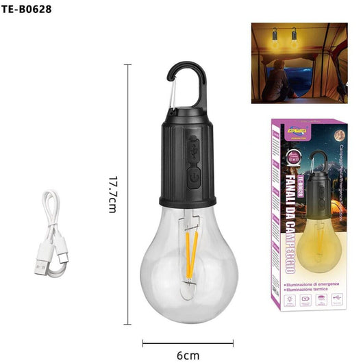 LAMPADA LED CAMPEGGIO USB RICARICABILE CON GANCIO PORTATILE LUCE EMERGENZA B0628