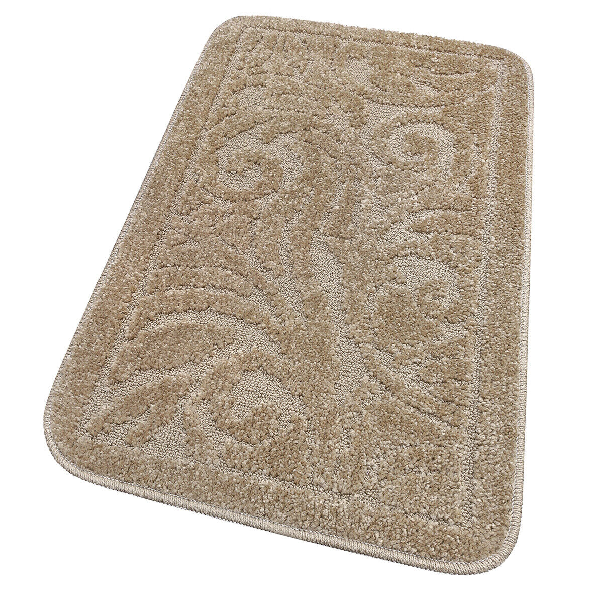 Tappeto Bagno Damascato Scendiletto Camera 50x110 Cm Morbido Assorbente Antiscivolo Beige