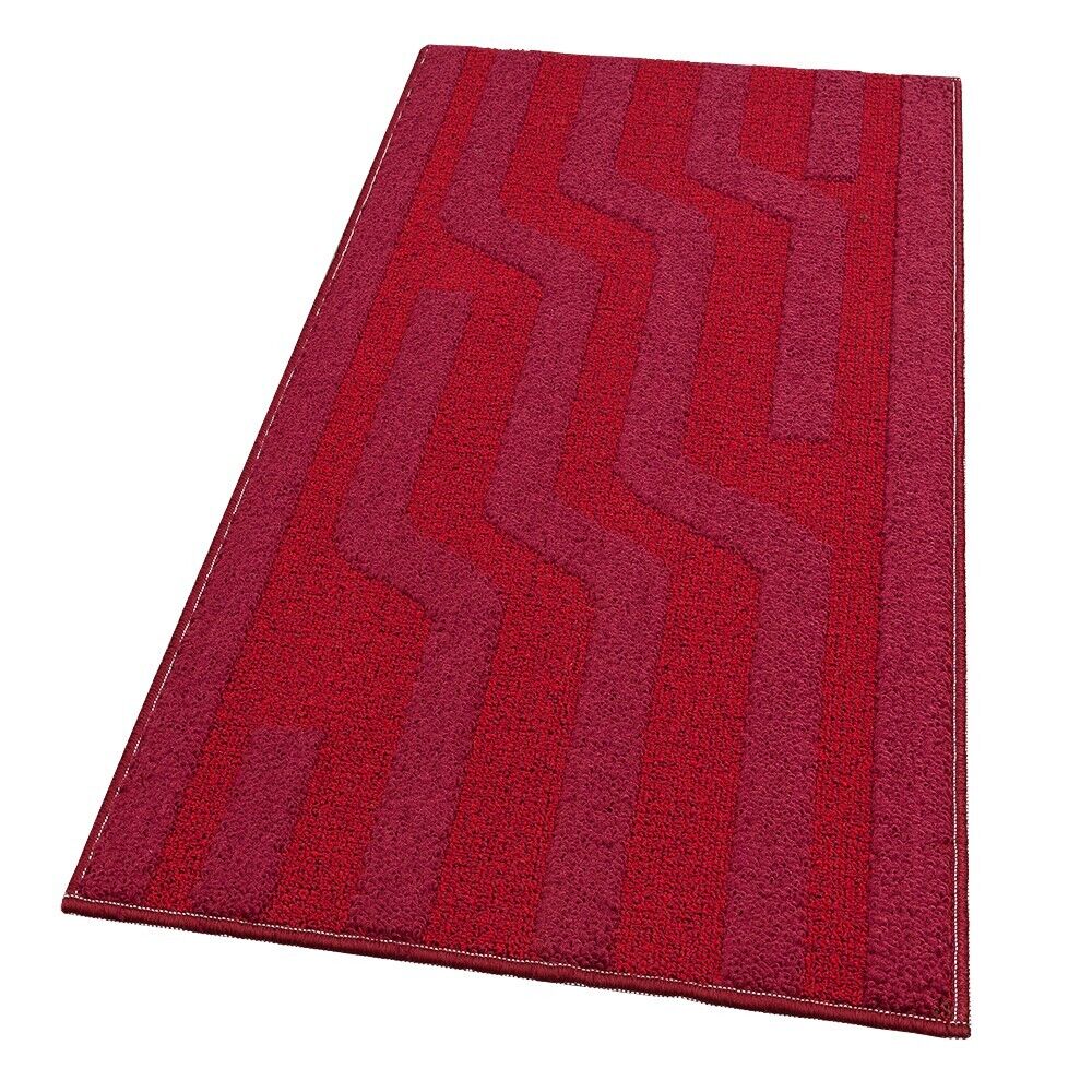 Tappeto Cucina A Righe 57x240 Cm 3D Morbido Bordato Passatoia Ingresso Assorbente Antiscivolo Bordeaux