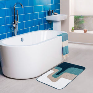 Tappeto Bagno 50x110 Cm Doccia Scendiletto Pelo Raso Morbido Assorbente Antiscivolo Lavabile Blu