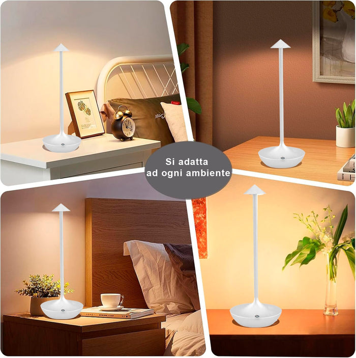 Lampada Touch Led Regolabile Abat Jour Moderna Comodino Tavolo Scrivania No Fili Ricarica Usb Bianca