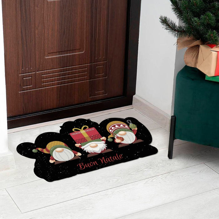 Zerbino Natalizio Moderno Sagomato Gomma Sostenibile 40x70 Cm Natale Ingresso Antiscivolo Dis.A