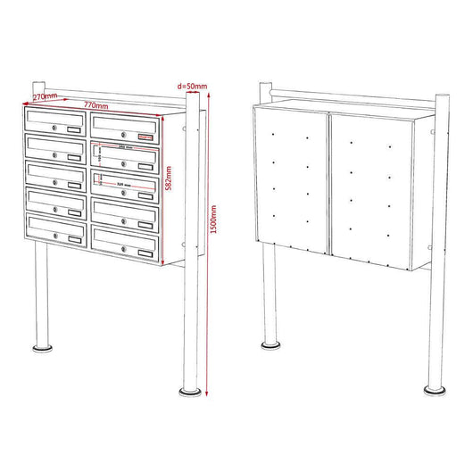 Blocca 10 cassette postali sui piedini di posta bianca 16_0000142