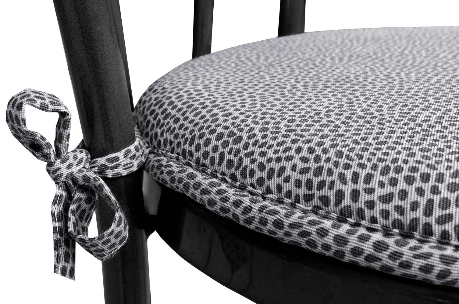 Set 4 Cuscini Sedia Maculati Rotondi Cotone Con Lacci Lavabili Morbidi Coprisedia Tondo Grigio