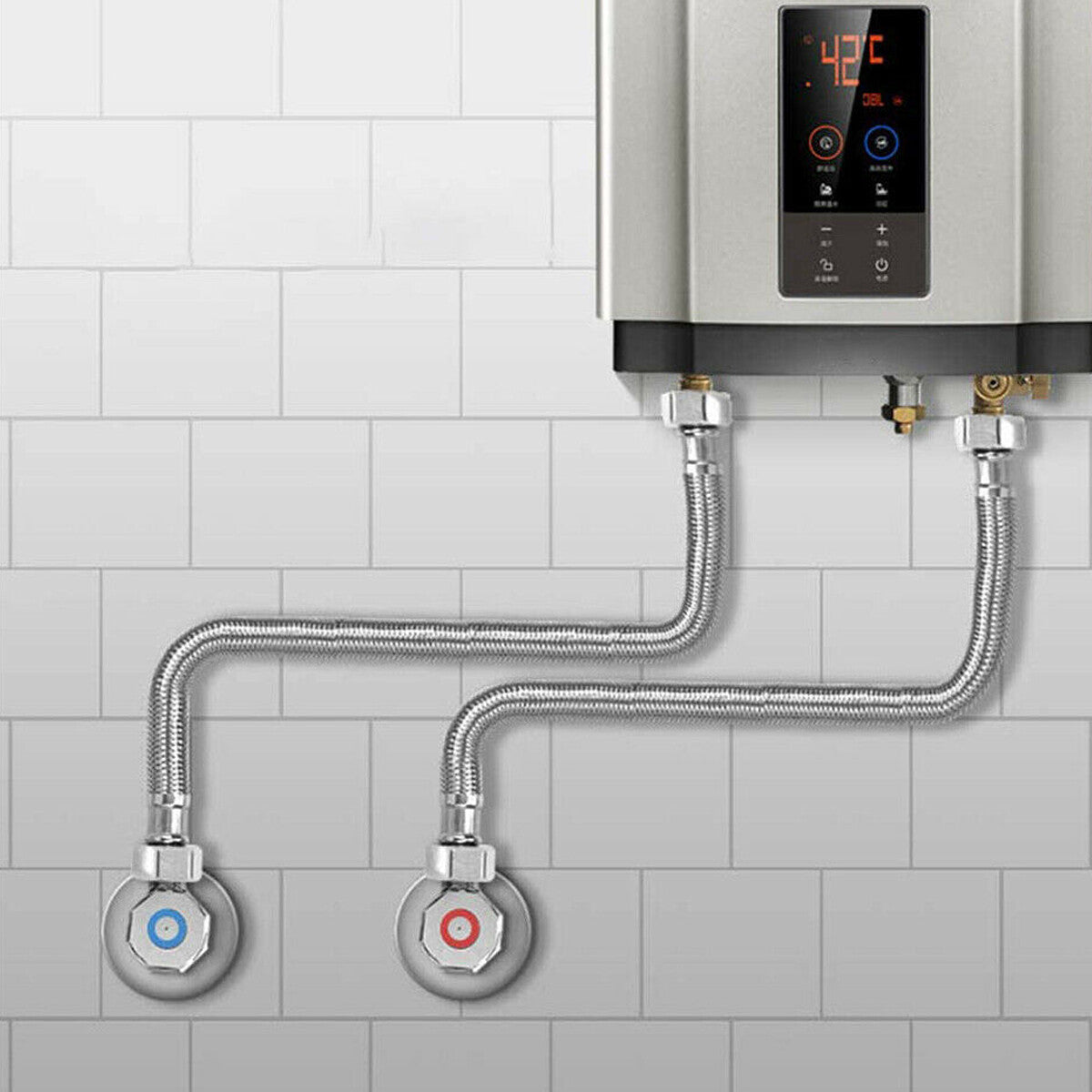 COPPIA TUBO FLESSIBILE 60CM TUBI ACQUA CALDA E FREDDA CALDAIA 1/2X1/2 02074