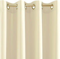 Tenda Porta Finestra 140x280 Cm Raso Sintetico 1 Pannello Coprente Occhielli Acciaio Beige