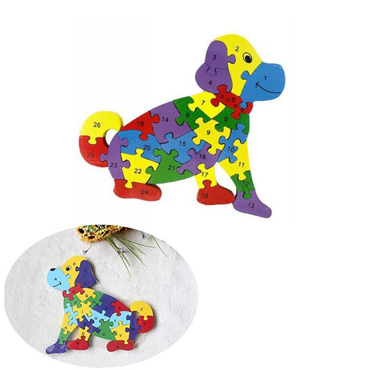 PUZZLE 3D IN LEGNO GIOCO EDUCATIVO NUMERI LETTERE BAMBINI FORMA CANE 52264