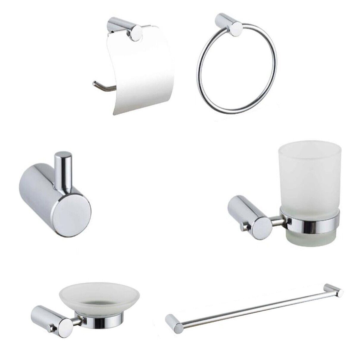 KIT COMPLETO 6 ACCESSORI BAGNO ASTA SAPONE WC GANCIO PORTA ASCIUGAMANO 03908
