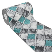 Tappeto Cucina Bordato Antiscivolo Assorbente Passatoia Colori Accesi Patchwork 50x80 Cm Azzurro