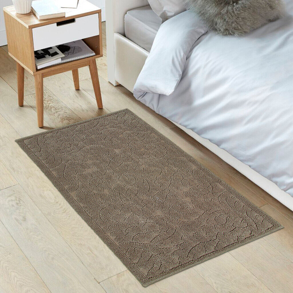 Tappeto Morbido Cotone 53x110 cm Scendiletto Bagno Camera Assorbente Antiscivolo Tortora