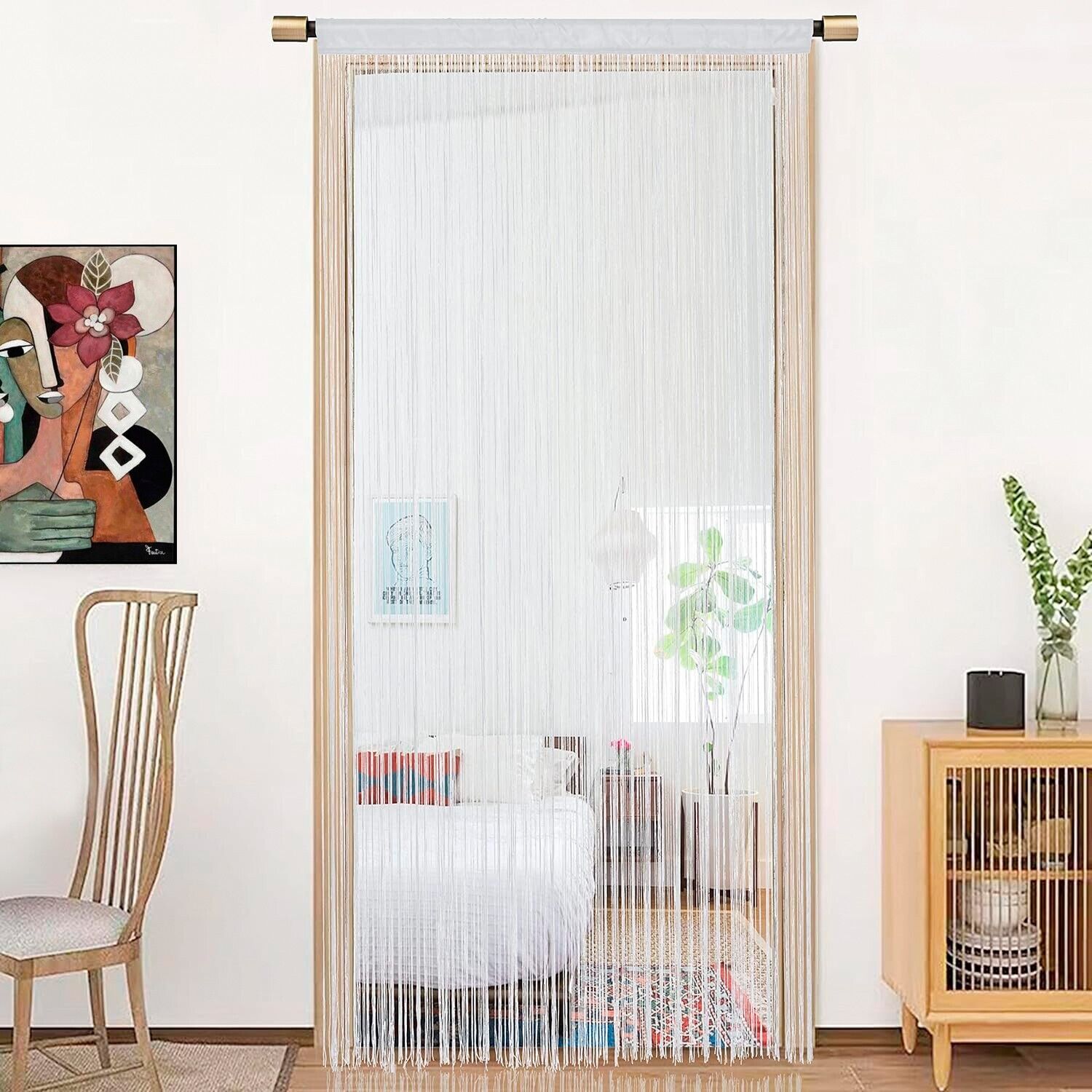 Tenda a Fili Elegante Per Porte Finestre Pannello 100x200 Cm Divisorio Camere Stanze Ambienti Bianco