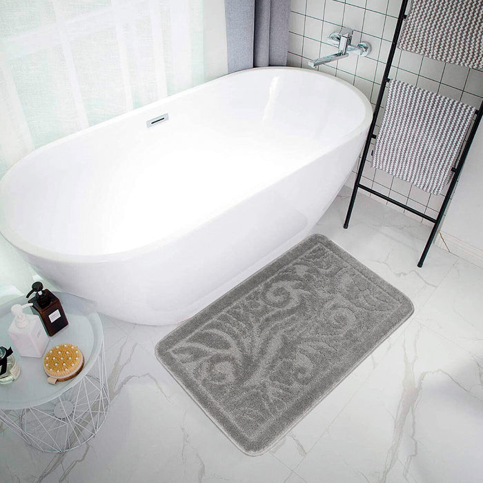 Tappeto Bagno Damascato Scendiletto Camera 50x110 Cm Morbido Assorbente Antiscivolo Grigio