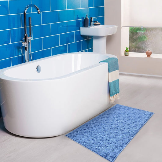 Tappeto Bagno Morbido Assorbente Antiscivolo 3D Intrecciato Scendiletto Lavabile 45x75 Cm Azzurro