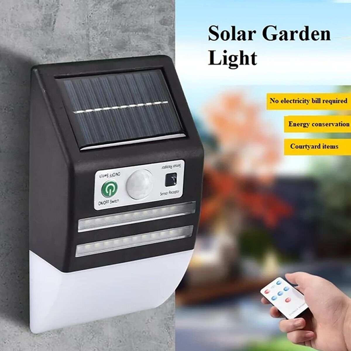 APPLIQUE DOPPIA STRISCIA LED MURO PARETE ESTERNO SOLARE SENSORE MOVIMENTO 0597