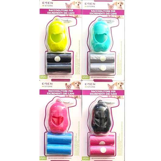 RACCOGLITORE PORTA SACCHETTI IGIENICI ESCREMENTI CANE 30 BUSTE FECI GANCIO CACCA