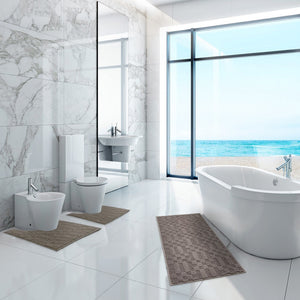 Tappeto Bagno 3D Morbido Assorbente Antiscivolo Lavabile Scendiletto Camera Set 3 Pezzi Marrone