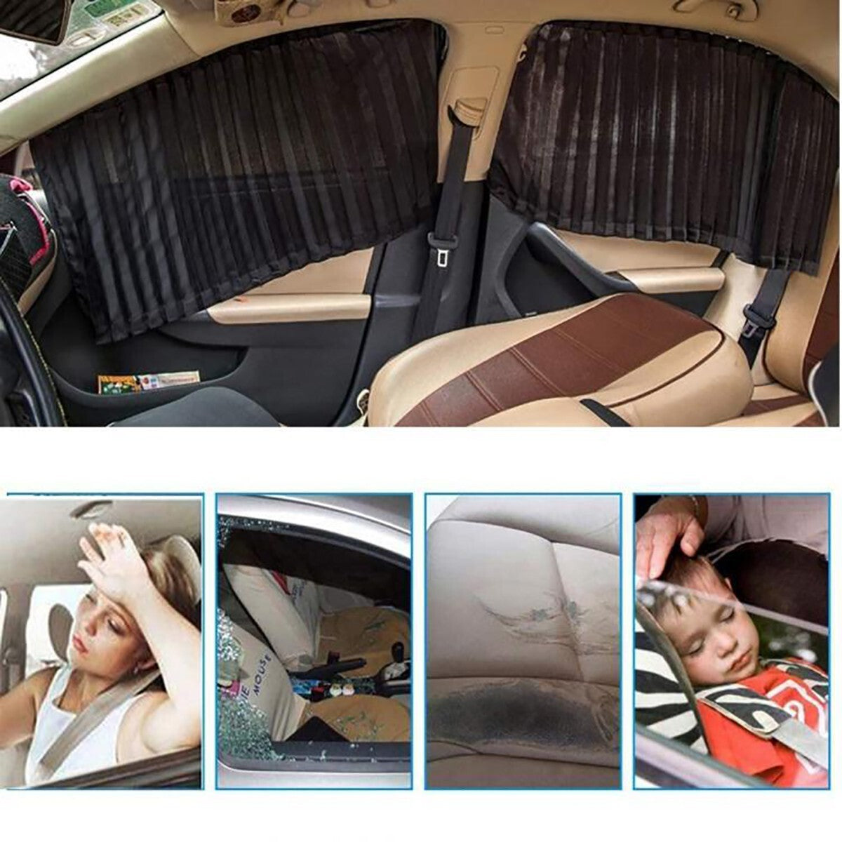 KIT 4 TENDA TENDINA PARASOLE RAGGI UV MAGNETICA AUTO ANTERIORE E POSTERIORE NERA