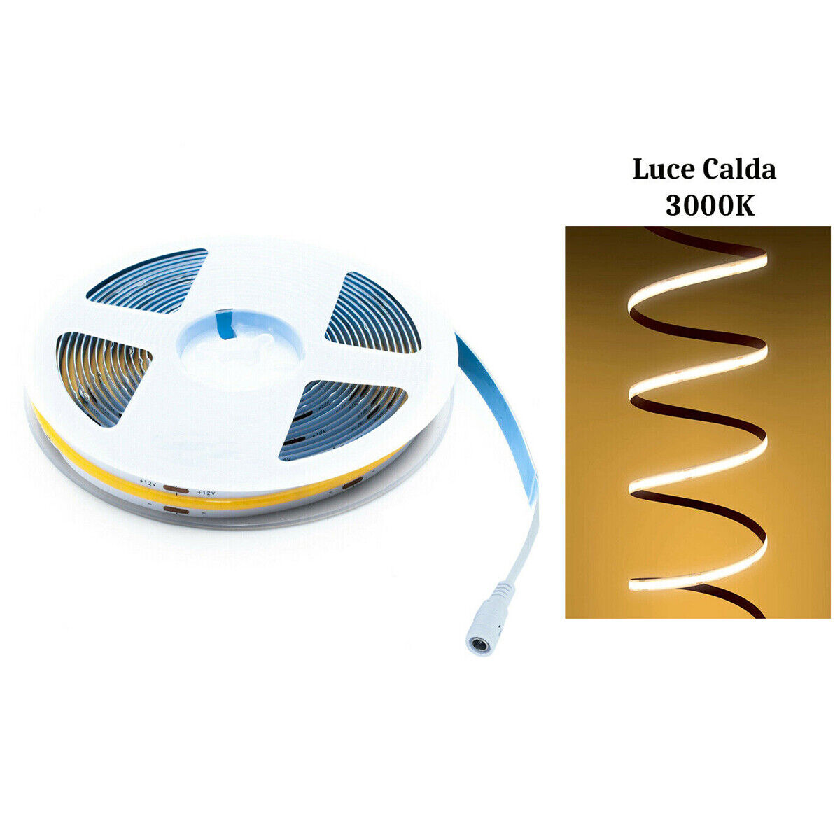 STRISCIA COB LED ADESIVA 5M LUCE CALDA 40W TAGLIABILE FLESSIBILE COB320 12V
