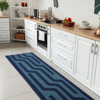 Tappeto Cucina A Righe 50x100 Cm 3D Morbido Bordato Passatoia Ingresso Assorbente Antiscivolo Blu