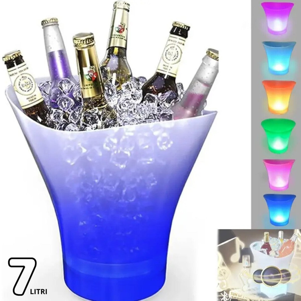 ALTOPARLANTE BLUETOOTH SECCHIELLO GHIACCIO CON LUCI LED PER EVENTI FESTE DISCO