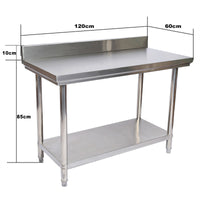 Tavolo da lavoro in acciaio inox con bordo protettivo 120 x 60 x 85 cm 16_0002500