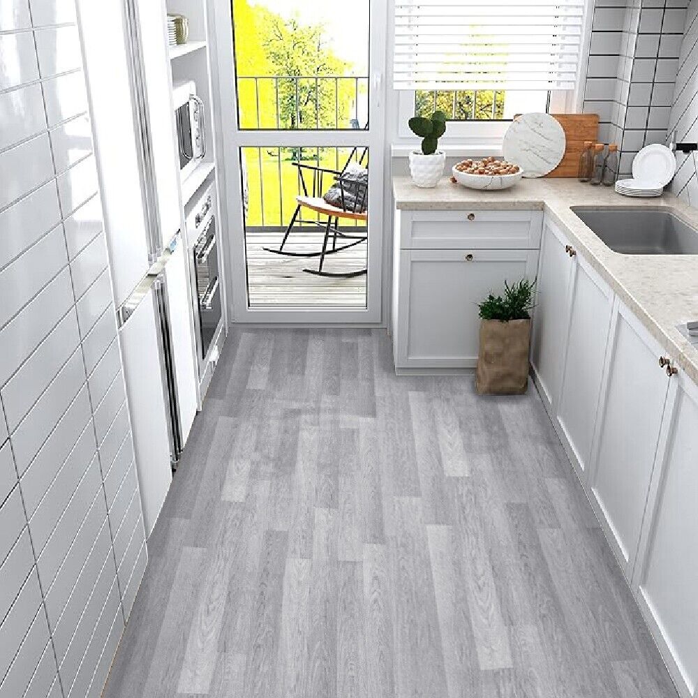 Pavimento Pvc Rivestimento Rotolo Vinile 100x900 cm Design Legno Parqut Grigio Dis_H