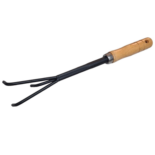 RASTRELLO GIARDINO ATTREZZI 3 DENTI MANICO LEGNO STRUMENTI FORCHETTA UTENSILI