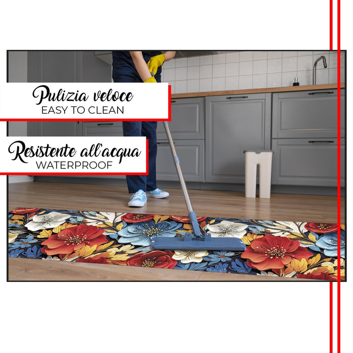 Tappeto Cucina Gomma Pvc 51x450 cm Antimacchia Passatoia Antiscivolo Antisfilo Lavabile Dis_H