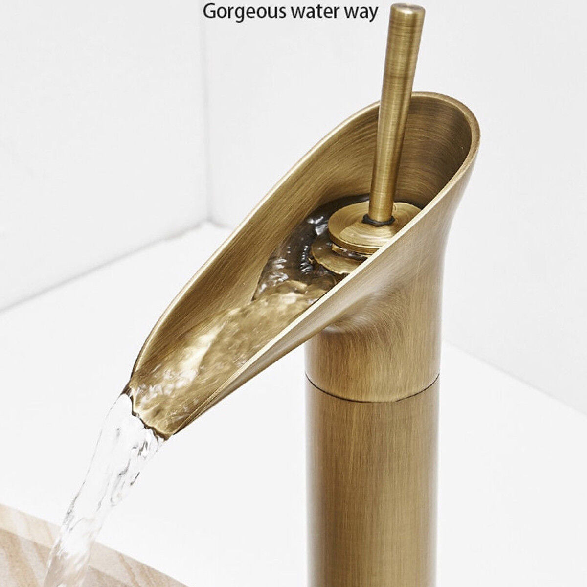 RUBINETTO MISCELATORE VINTAGE BAGNO CANNA ALTA BECCO CASCATA OTTONE T2020