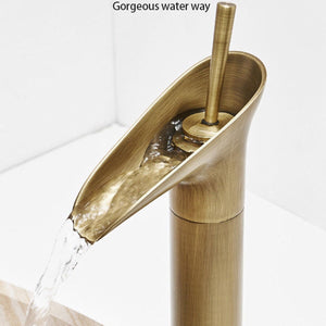 RUBINETTO MISCELATORE VINTAGE BAGNO CANNA ALTA BECCO CASCATA OTTONE T2020