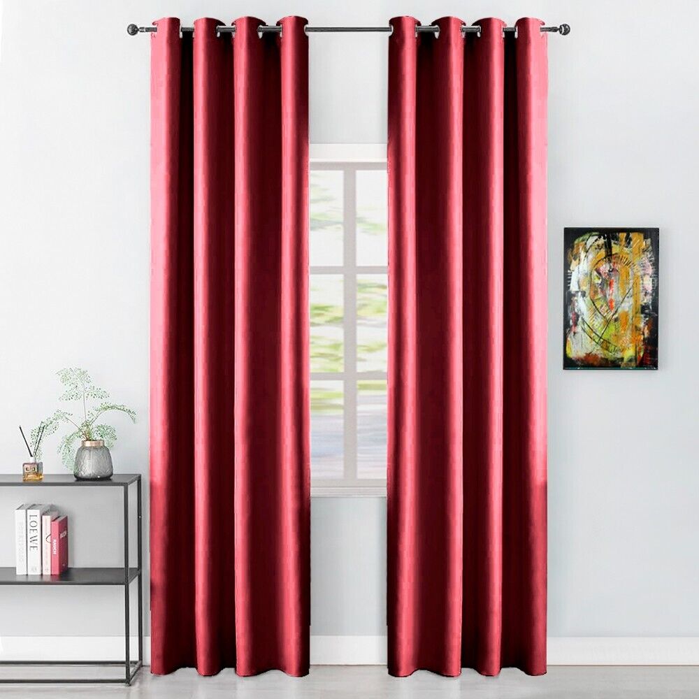 Tenda Porta Finestra 140x280 Cm Raso Sintetico 1 Pannello Coprente Occhielli Acciaio Bordeaux