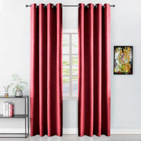 Tenda Porta Finestra 140x280 Cm Raso Sintetico 1 Pannello Coprente Occhielli Acciaio Bordeaux