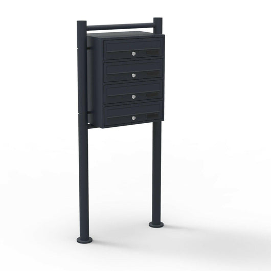 Blocco 4 cassette postali su gambe 4 ingressi acciaio zincato 46,8 x 38,5 x 27 cm nero 16_0000036