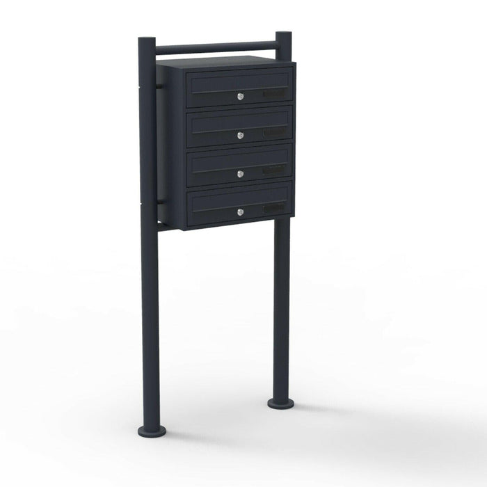 Blocco 4 cassette postali su gambe 4 ingressi acciaio zincato 46,8 x 38,5 x 27 cm nero 16_0000036