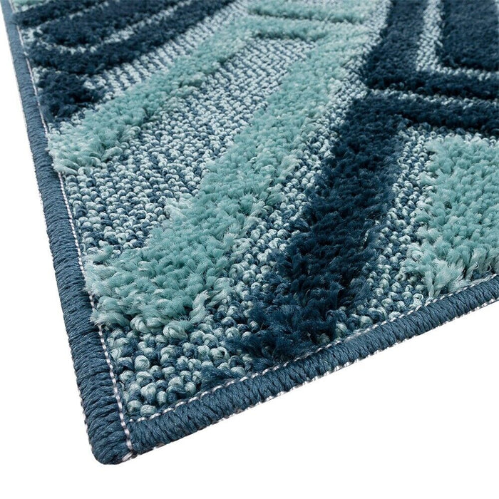 Tappeto Bagno Moderno Parure Set 3 Pezzi Soffice Shaggy Assorbente Antiscivolo Lavabile Blu