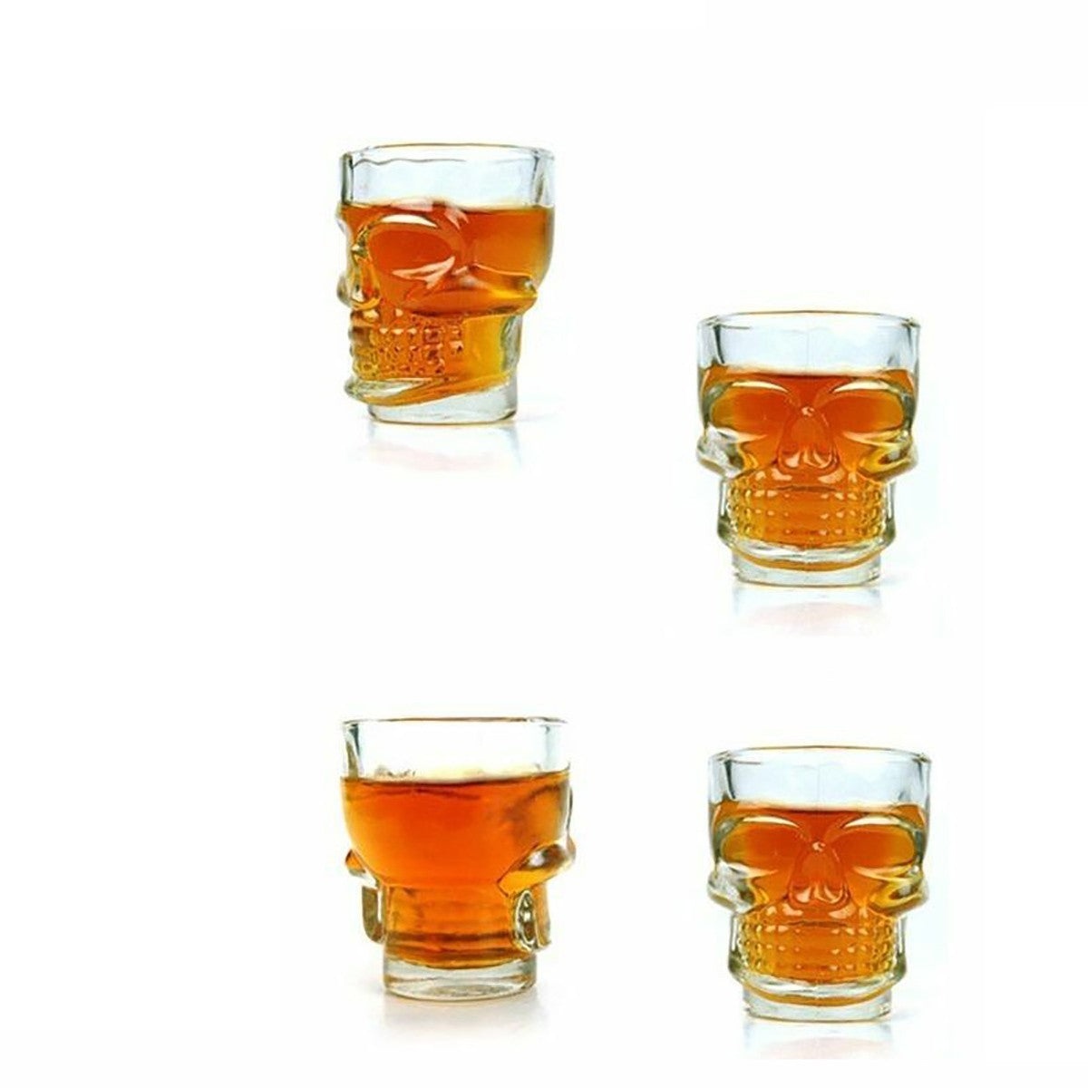 4 BICCHIERINI IN VETRO A FORMA DI TESCHIO PER SHOTTINI COCKTAIL PARTY SKULL SHOT