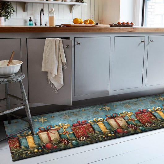 Tappeto Cucina Natale Antimacchia 51x230 cm Pacchi Regalo Passatoia Natalizia Antiscivolo Lavabile