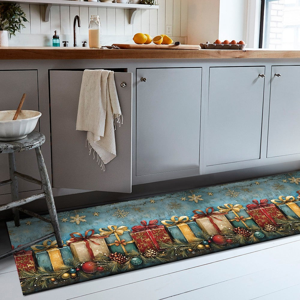 Tappeto Cucina Natale Antimacchia 51x450 cm Pacchi Regalo Passatoia Natalizia Antiscivolo Lavabile