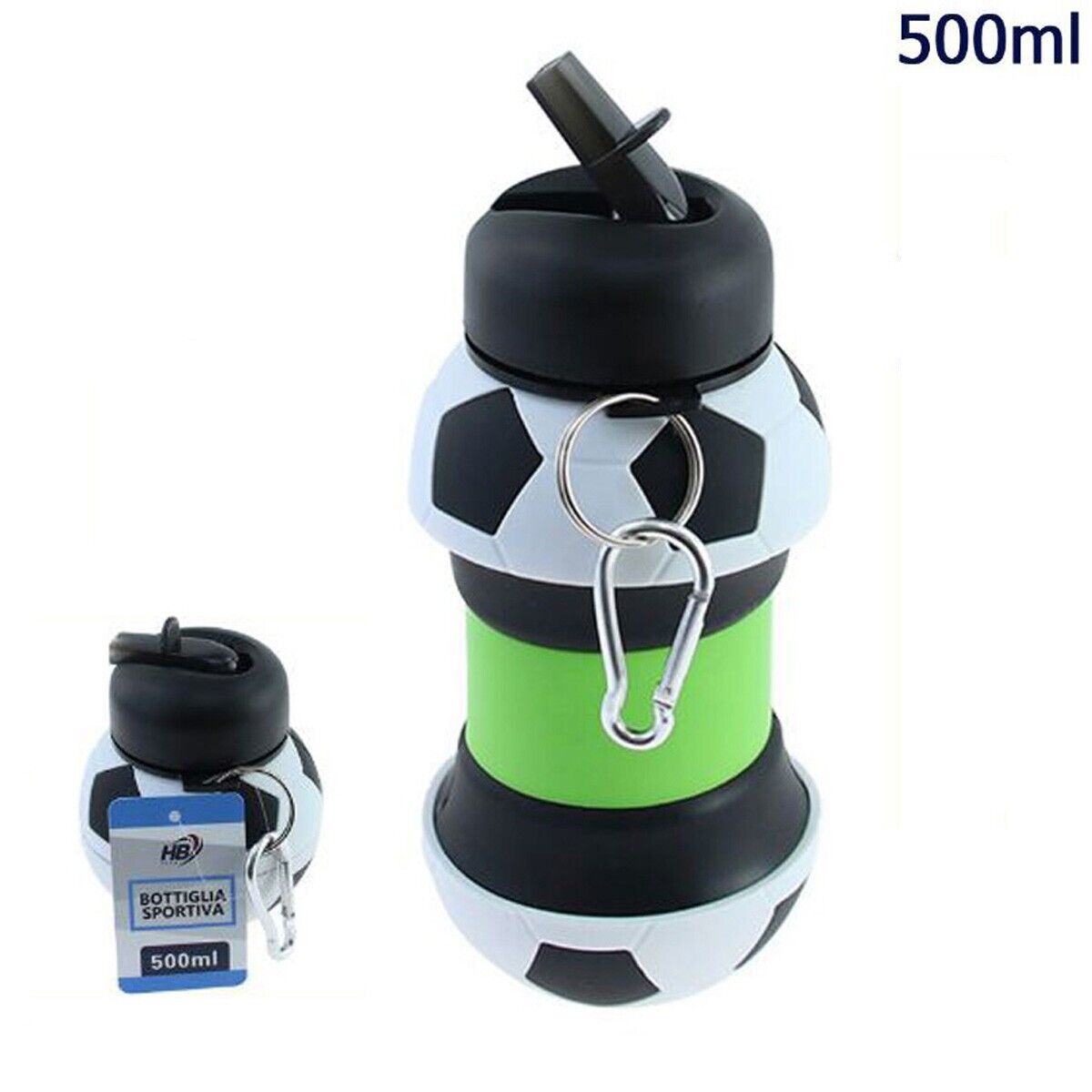BORRACCIA SPORTIVA BOTTIGLIA 500ML PALESTRA PIEGHEVOLE PALLONE CALCIO 90038