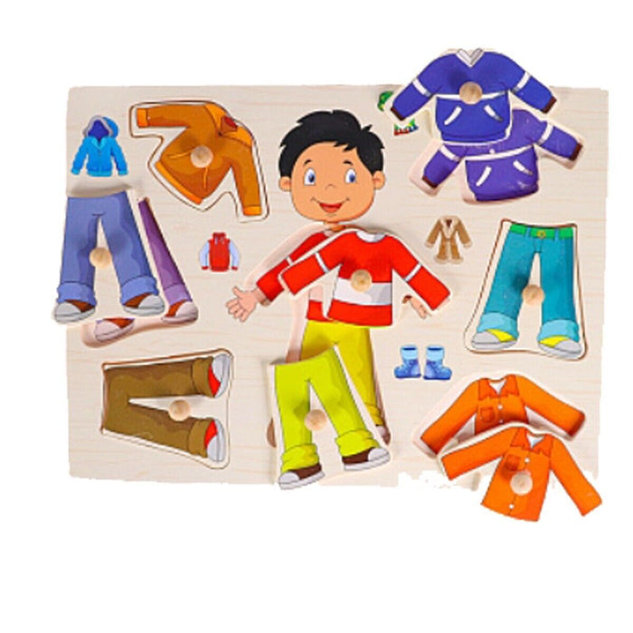 PUZZLE LEGNO INCASTRO EDUCATIVO BAMBINO VESTITI TSHIRT SENSORIALE BAMBINI 53758