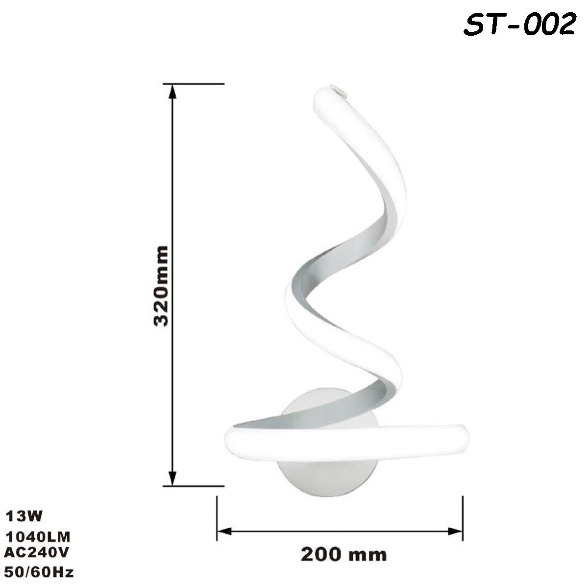 APPLIQUE LAMPADA INTERNO MODERNA PARETE MURO SPIRALE 13W LUCE CALDA ST-002