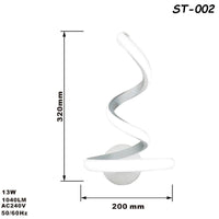 APPLIQUE LAMPADA INTERNO MODERNA PARETE MURO SPIRALE 13W LUCE CALDA ST-002